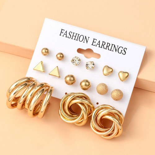 Arihant Gold Plated Contemporary Studs and Hoop Earrings Set of 8