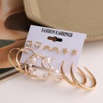 Arihant Gold Plated Contemporary Stars and Moon Studs and Hoop Earrings Set of 6