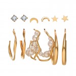 Arihant Gold Plated Contemporary Stars and Moon Studs and Hoop Earrings Set of 6