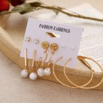 Arihant Gold Plated Gold-Toned White Studs, Hoops and Drop Earrings Set of 6