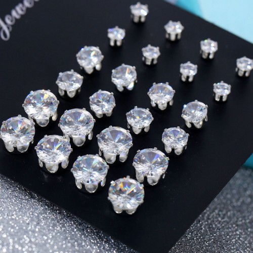 Arihant Silver Plated Set of 12 Stud Earrings Combo in 3 different Sizes For Women and Girls
