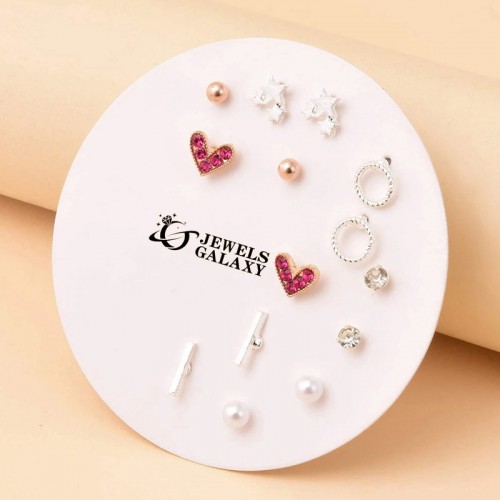 Arihant Silver Plated Hearts Inspired Silver Toned Studs Earrings Combo For Women/Girls (Pack of 7)