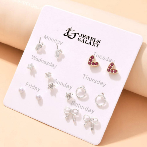 Arihant Silver Plated Stars Inspired Silver Toned Studs Earrings Combo For Women/Girls (Pack of 7)