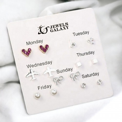 Arihant Silver Plated Hearts inspired Contemporary Studs Earrings Combo For Women/Girls (Pack of 7)