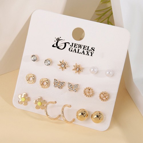 Arihant Gold Plated Gold-Toned Contemporary Studs Earrings Combo For Women/Girls (Pack of 9)