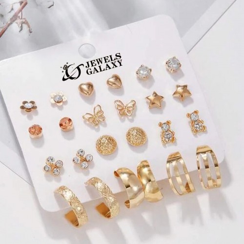 Arihant Gold Plated Gold-Toned Contemporary Earrings Combo For Women/Girls (Pack of 12)