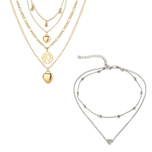 Arihant Jewellery For Women Gold and Silver-Plated Layered Necklace-Set Of 2