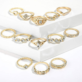 Arihant Gold Plated Stone Studded Contemporary Stackable Rings Set of 13