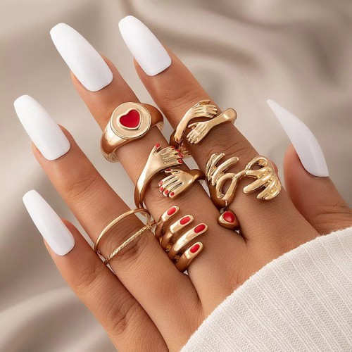 Arihant Women Set of 6 Gold Plated Adjustable Hug Finger Ring