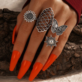 Arihant Women Set of 4 Silver Plated Adjustable Contemporary Finger Ring