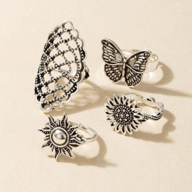 Arihant Women Set of 4 Silver Plated Adjustable Contemporary Finger Ring