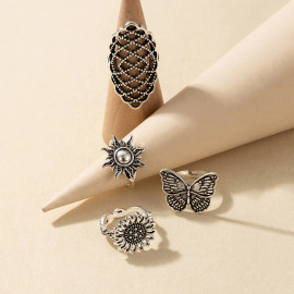 Arihant Women Set of 4 Silver Plated Adjustable Contemporary Finger Ring