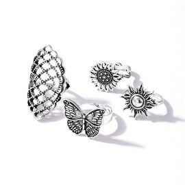 Arihant Women Set of 4 Silver Plated Adjustable Contemporary Finger Ring