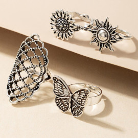 Arihant Women Set of 4 Silver Plated Adjustable Contemporary Finger Ring