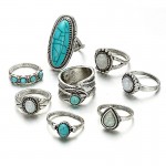 Arihant Women Set of 8 Silver Plated Turquoise Contemporary Finger Ring