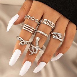 Arihant Silver Plated Snake inspired Stackable Rings Set of 7