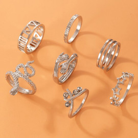 Arihant Silver Plated Snake inspired Stackable Rings Set of 7