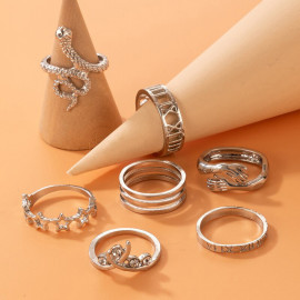 Arihant Silver Plated Snake inspired Stackable Rings Set of 7