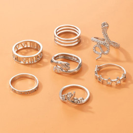 Arihant Silver Plated Snake inspired Stackable Rings Set of 7