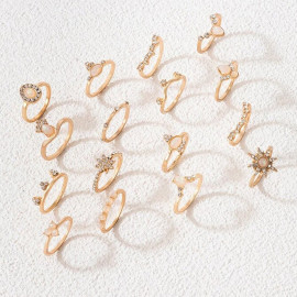 Arihant Women Set of 16 Contemporary Gold-Plated Finger Rings