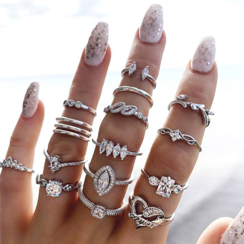 Arihant Stone Studded Silver Plated Stackable Rings Set of 15