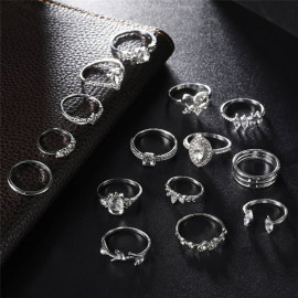 Arihant Stone Studded Silver Plated Stackable Rings Set of 15