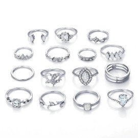 Arihant Stone Studded Silver Plated Stackable Rings Set of 15