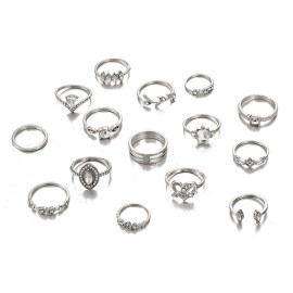 Arihant Stone Studded Silver Plated Stackable Rings Set of 15