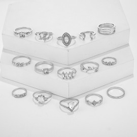 Arihant Stone Studded Silver Plated Stackable Rings Set of 15