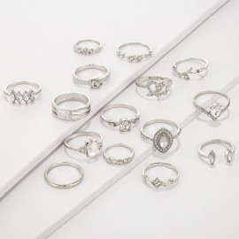 Arihant Stone Studded Silver Plated Stackable Rings Set of 15