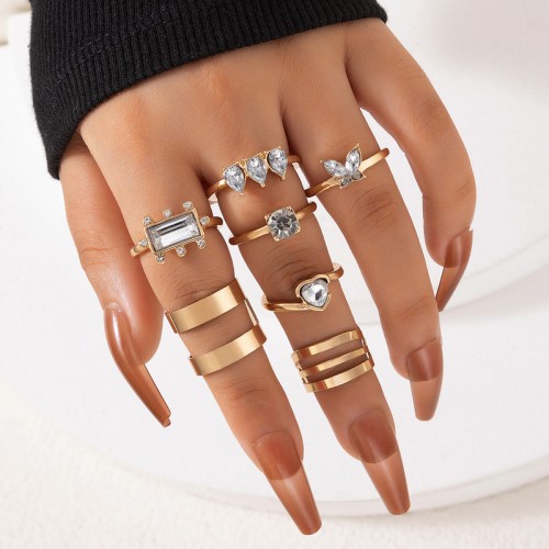 Arihant Gold Plated Stone Studded Contemporary Stackable Rings Set of 8