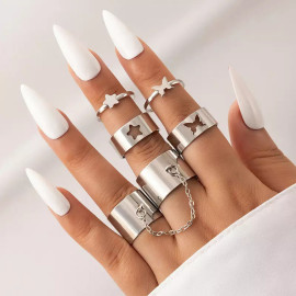 Arihant Women Set Of 6 Silver-Plated Adjustable Finger Ring