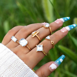 Arihant Gold Plated Stone Studded Contemporary Stackable Rings Set of 6