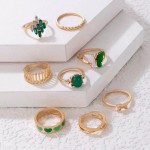 Arihant Gold Plated Green Butterfly inspired Stackable Rings Set of 8