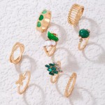 Arihant Gold Plated Green Butterfly inspired Stackable Rings Set of 8