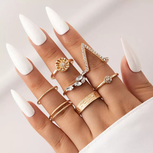 Arihant Gold Plated Contemporary Stackable Rings Set of 7