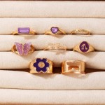 Arihant Women Set of 8 Gold Plated Purple Butterfly-Floral Finger Ring