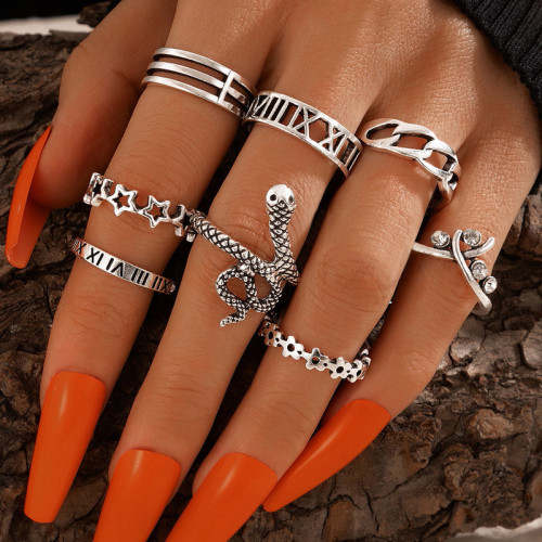 Arihant Silver Plated Snake inspired Stackable Rings Set of 9