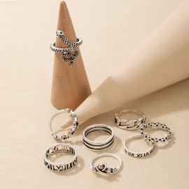 Arihant Silver Plated Snake inspired Stackable Rings Set of 9