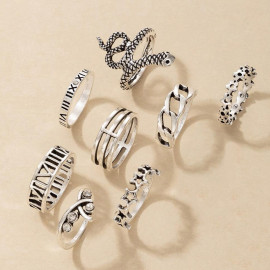 Arihant Silver Plated Snake inspired Stackable Rings Set of 9