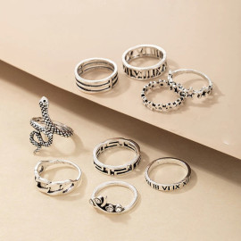 Arihant Silver Plated Snake inspired Stackable Rings Set of 9