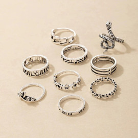 Arihant Silver Plated Snake inspired Stackable Rings Set of 9