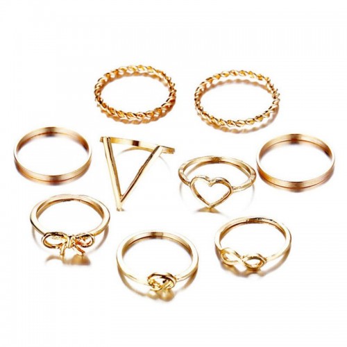Arihant Combo of 9 Gold Plated Mixed Sized Rings P...