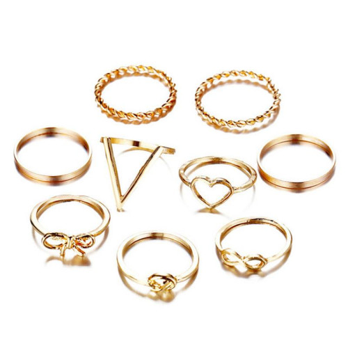 Arihant Combo of 9 Gold Plated Mixed Sized Rings PC-RNG-908