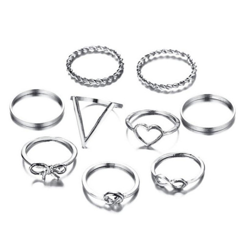 Arihant Combo of 9 Silver Plated Mixed Sized Rings PC-RNG-909