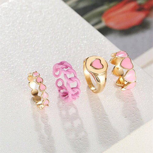 Arihant Jewellery For Women Gold Plated Pink Rings Set of 4