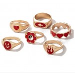 Arihant Jewellery For Women Gold Plated Red Rings Set of 6