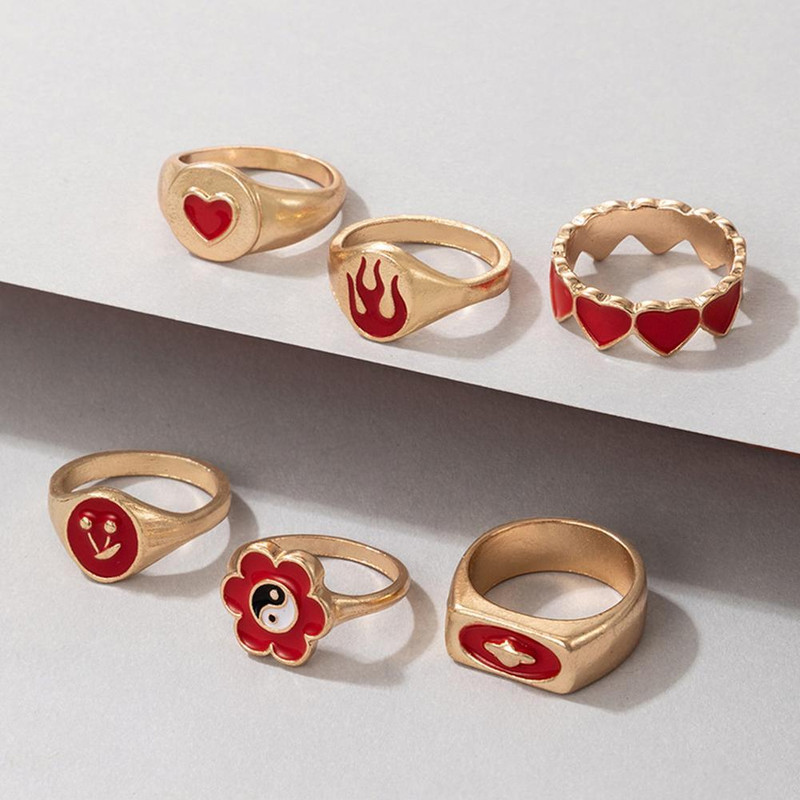 Arihant Jewellery For Women Gold Plated Red Rings Set of 6