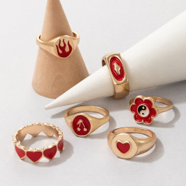 Arihant Jewellery For Women Gold Plated Red Rings Set of 6