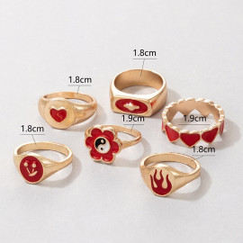 Arihant Jewellery For Women Gold Plated Red Rings Set of 6